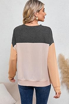 Dokotoo Womens Fashion 2024 Color Block Long Sleeve Crewneck Knitted Casual Loose Pullover Shirts... | Amazon (US)