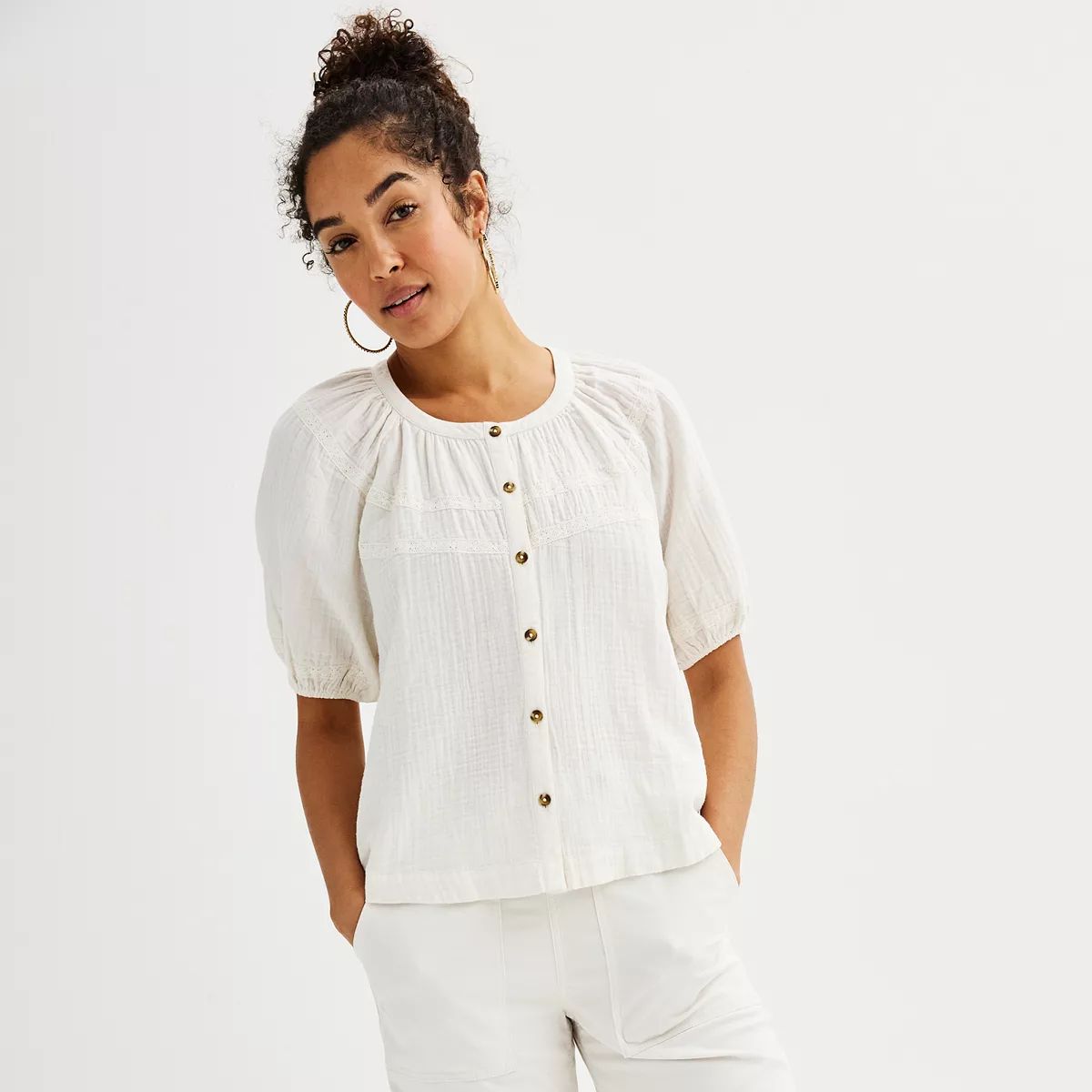 Women's Sonoma Goods For Life® Puff Sleeve Button Down Top | Kohl's