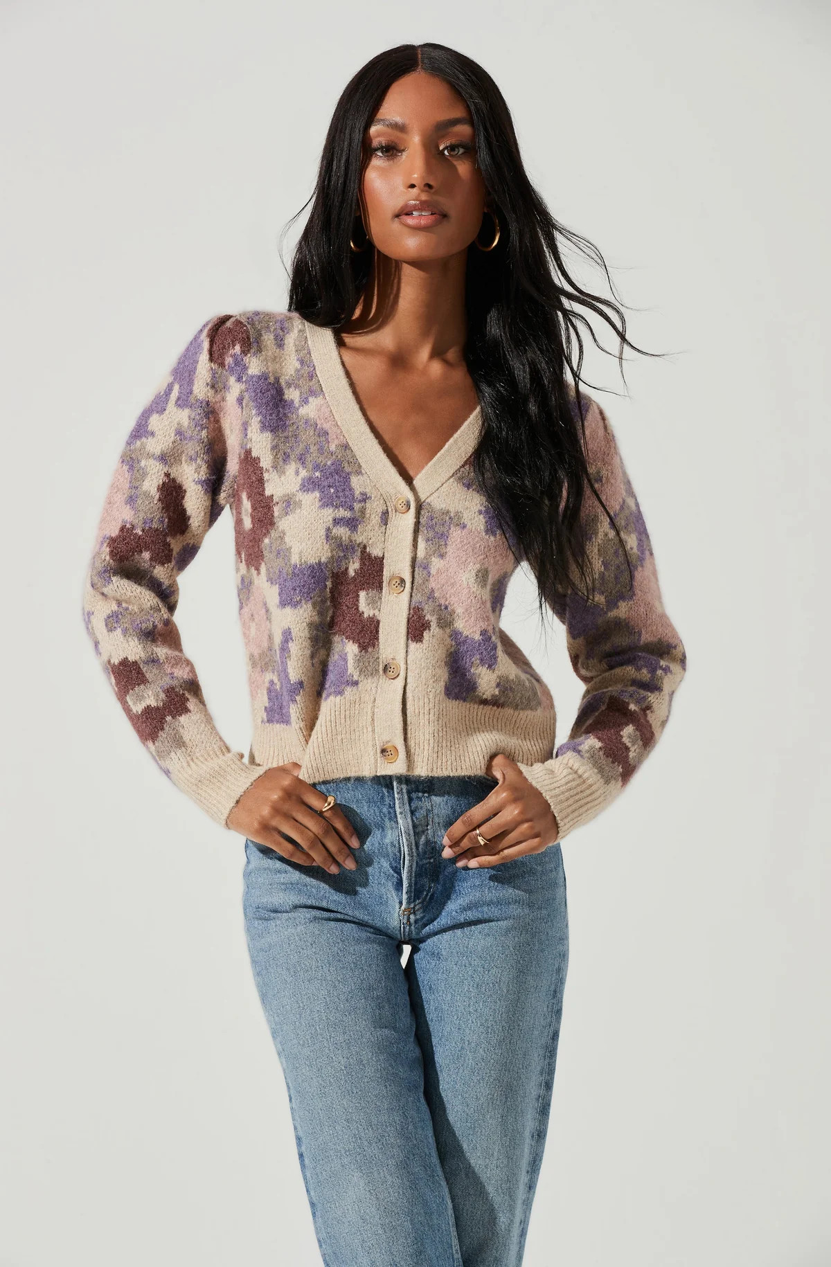 Rosette Floral Cardigan - Purple mauve floral / S | ASTR The Label (US)