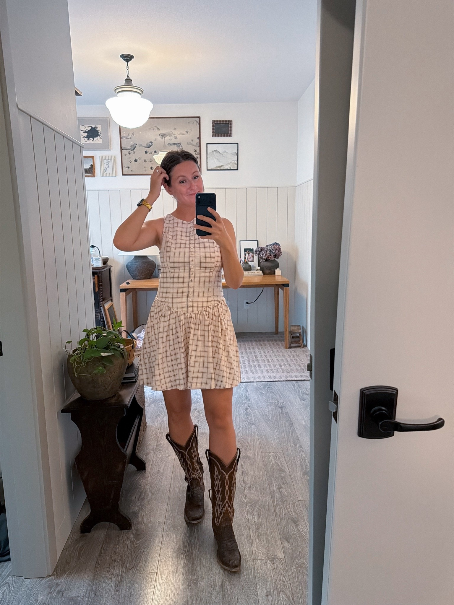 I needed a dress for date night, and this high neck mini dress from Abercrombie turned out to be exactly what I was looking for. It's currently marked down to $55 from $90, so it comes in under $60 while the sale lasts. The details are what make it: non-functional buttons running down the front, a dipped waist, a flowy skirt, and a smocked back that keeps the fit comfortable without any gaping. It's sitting in the clearance section right now and looks like it's moving fast, so I wouldn't wait too long if the style catches your eye. It's linked here and I’m wearing a size small.