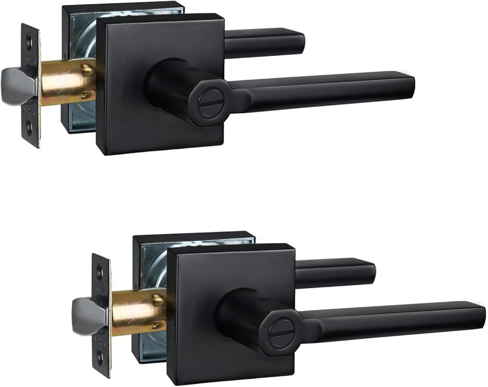 Privacy Door Handle for Bedroom&Bathroom, Keyless Interior Door Lever, Square Door Handle, Matte ... | Amazon (US)