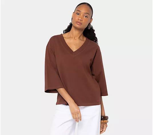 Peace Love World 3/4 Sleeve V-Neck Relaxed Tee - QVC.com | QVC