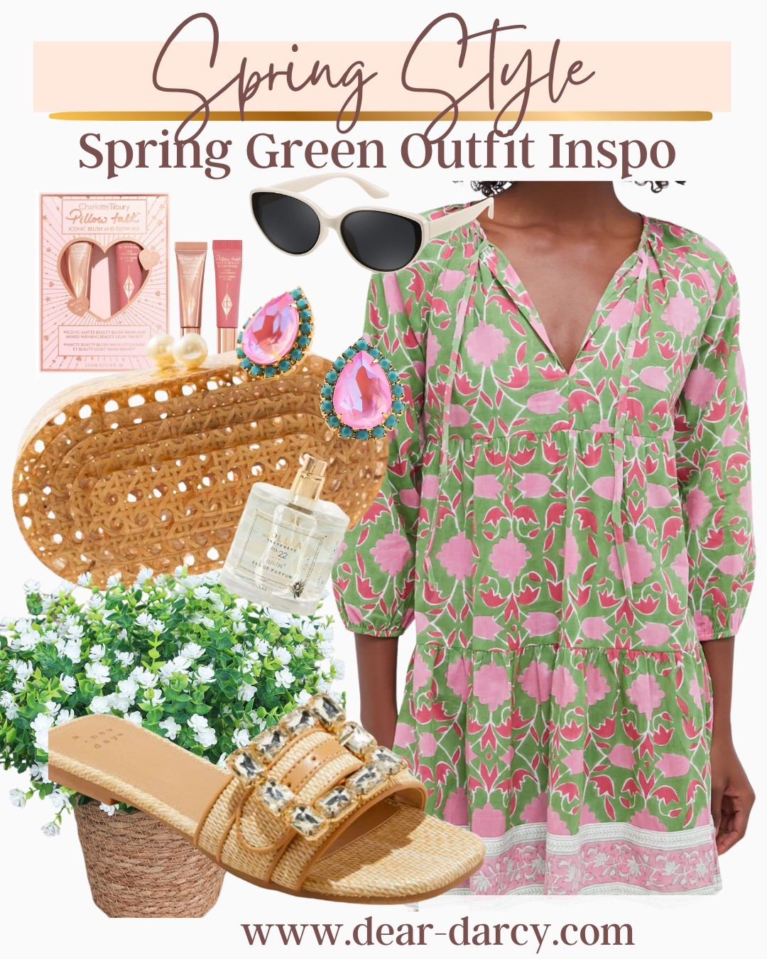 Spring Style outfit Inspo

Pink and green outfit 

The cutest green and pink floral tiered ruffle babydoll style dress  with long sleeves 

Cane straw clutch bag 

Charlotte tilbury lip 

Designer inspired sunglasses 

Pink tear drop with turquoises earrings 
-Amazon faux plant/flowers 
-Perfume 
Slide Sandals 


#LTKStyleTip