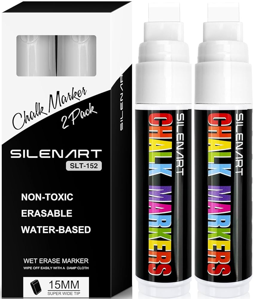 SILENART White Chalk Markers - 15mm Jumbo Tip Car Marker - Wide Thick Window Chalk Pen for Chalkb... | Amazon (US)