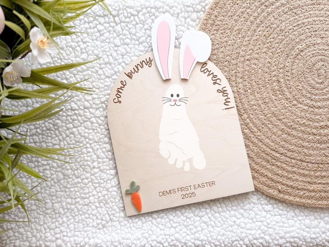Easter Footprint Bunny Board, Kids Easter Footprint Sign, My First Easter Craft, Bunny Footprint ... | Etsy (US)