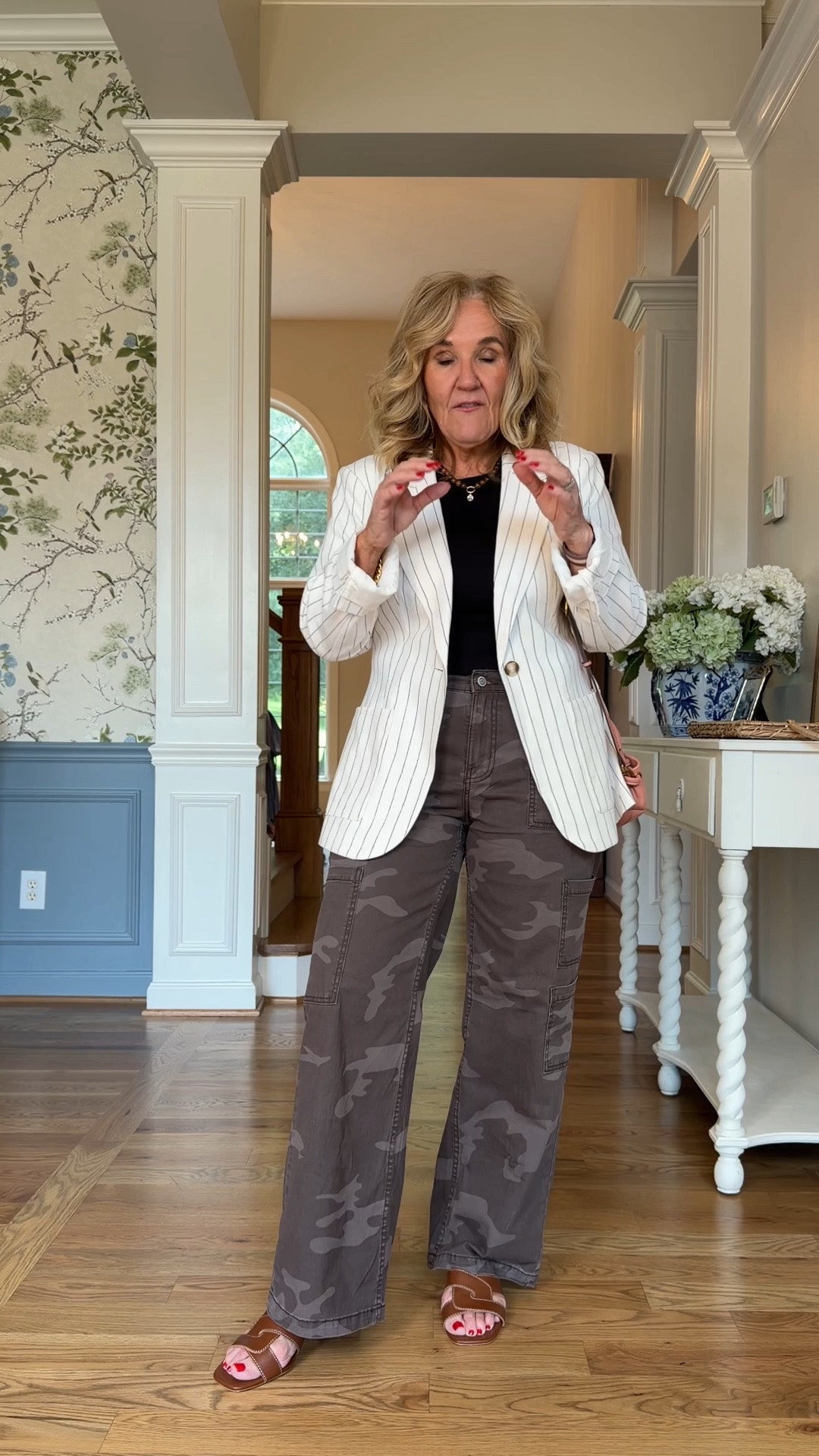 Walmart outfit in the paisley jeans 
Paisley Jeans size medium and I cut 4” off bottom 
Brown camo size small short 
Sweater medium 
Blouse small 
Blazer medium 
Linking similar sandals

Business, casual teacher outfit Brown camouflage Linen blazer

#LTKOver40 #LTKootd #LTKPetite

#LTKootd #LTKWorkwear #LTKOver40