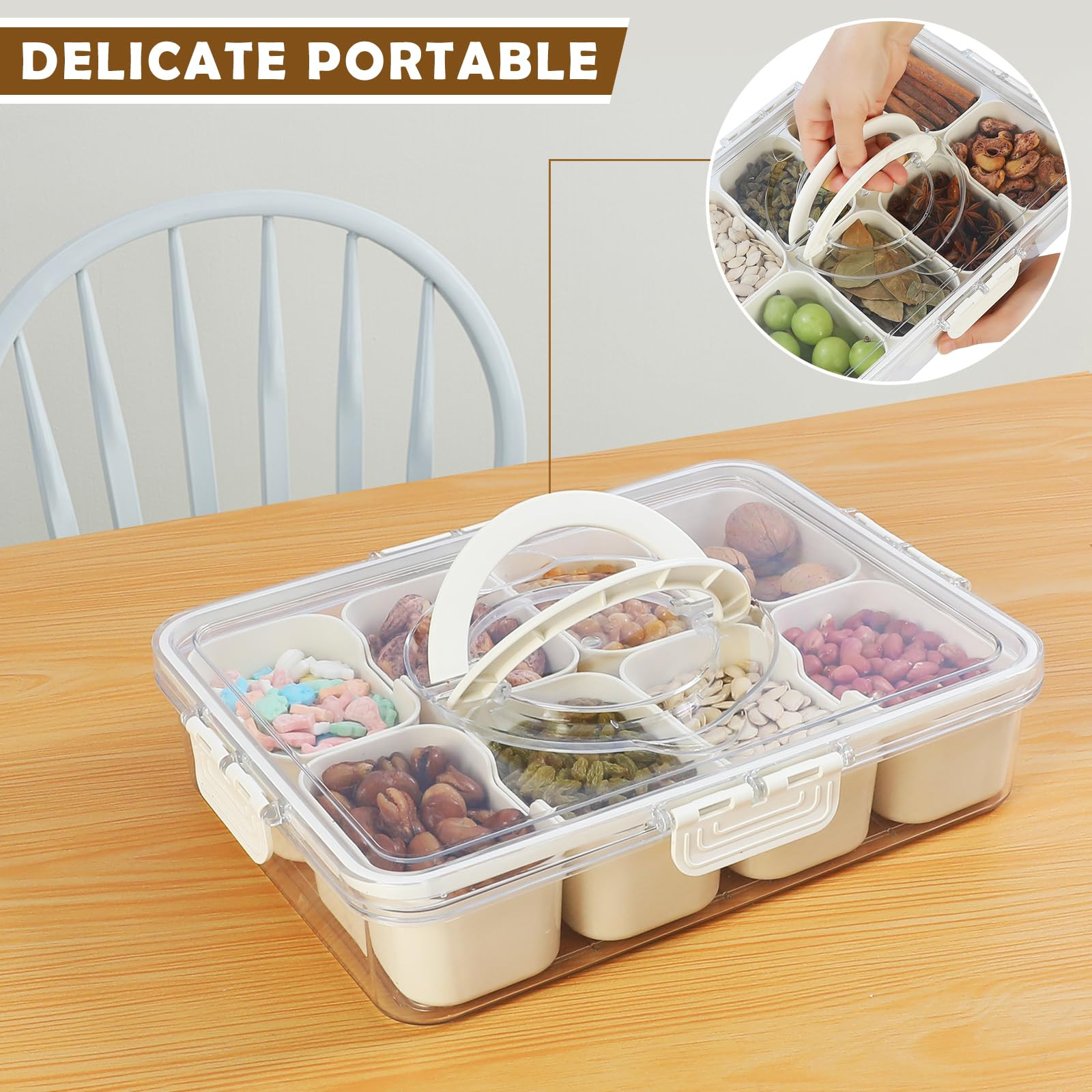 Caja transparente dividida para aperitivos con tapa y asa, bandeja para servir alimentos, contene... | Amazon (US)