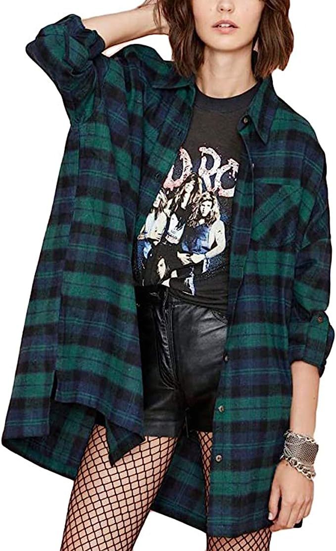 Zanzea Street Fashion Flannel Plaid Shirt Buffalo for Women Long Sleeve Button Down Tops Blouses ... | Amazon (US)