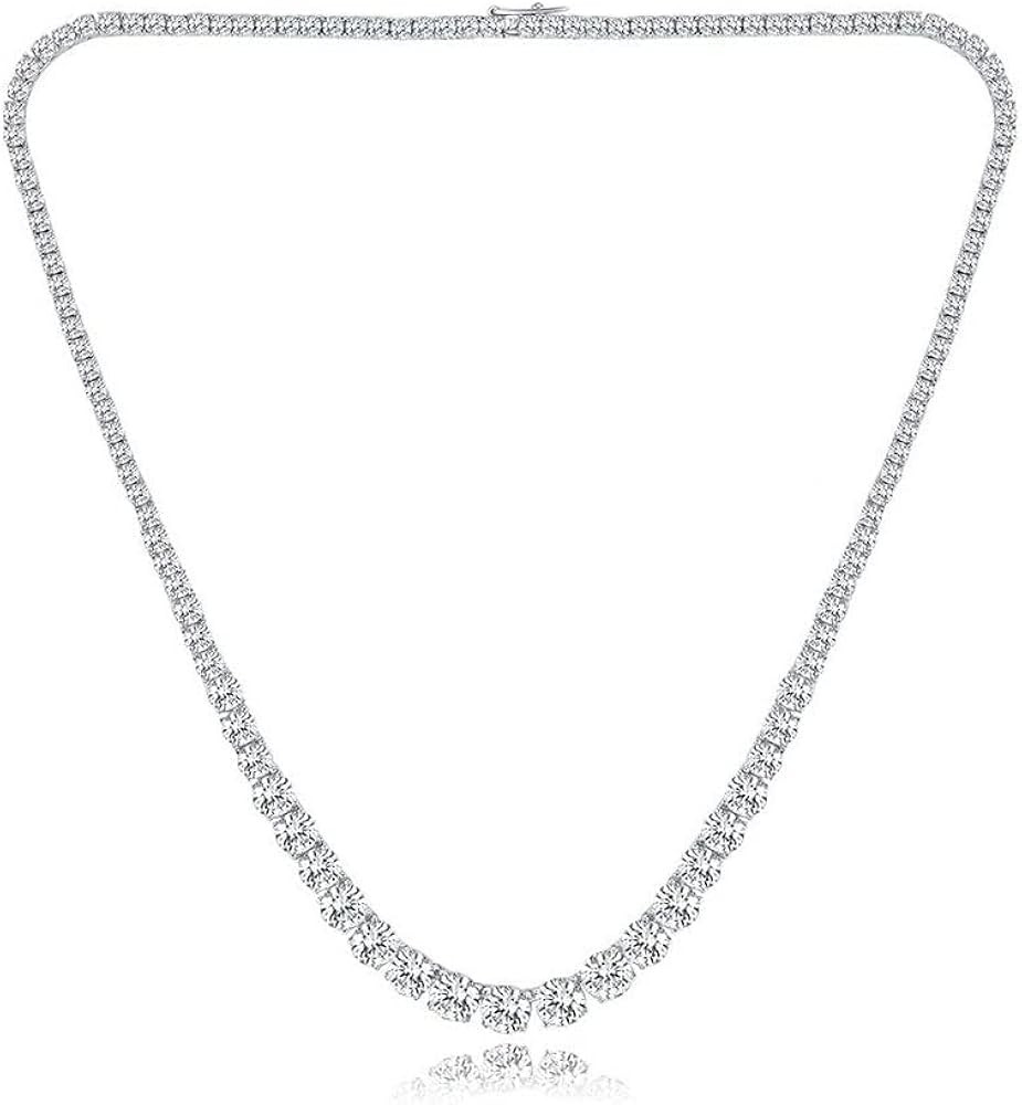 MDFUN Tennis Necklace 18K White Gold Plated | Graduated 3.0-6.0mm Round Cut Cubic Zirconia Faux D... | Amazon (US)