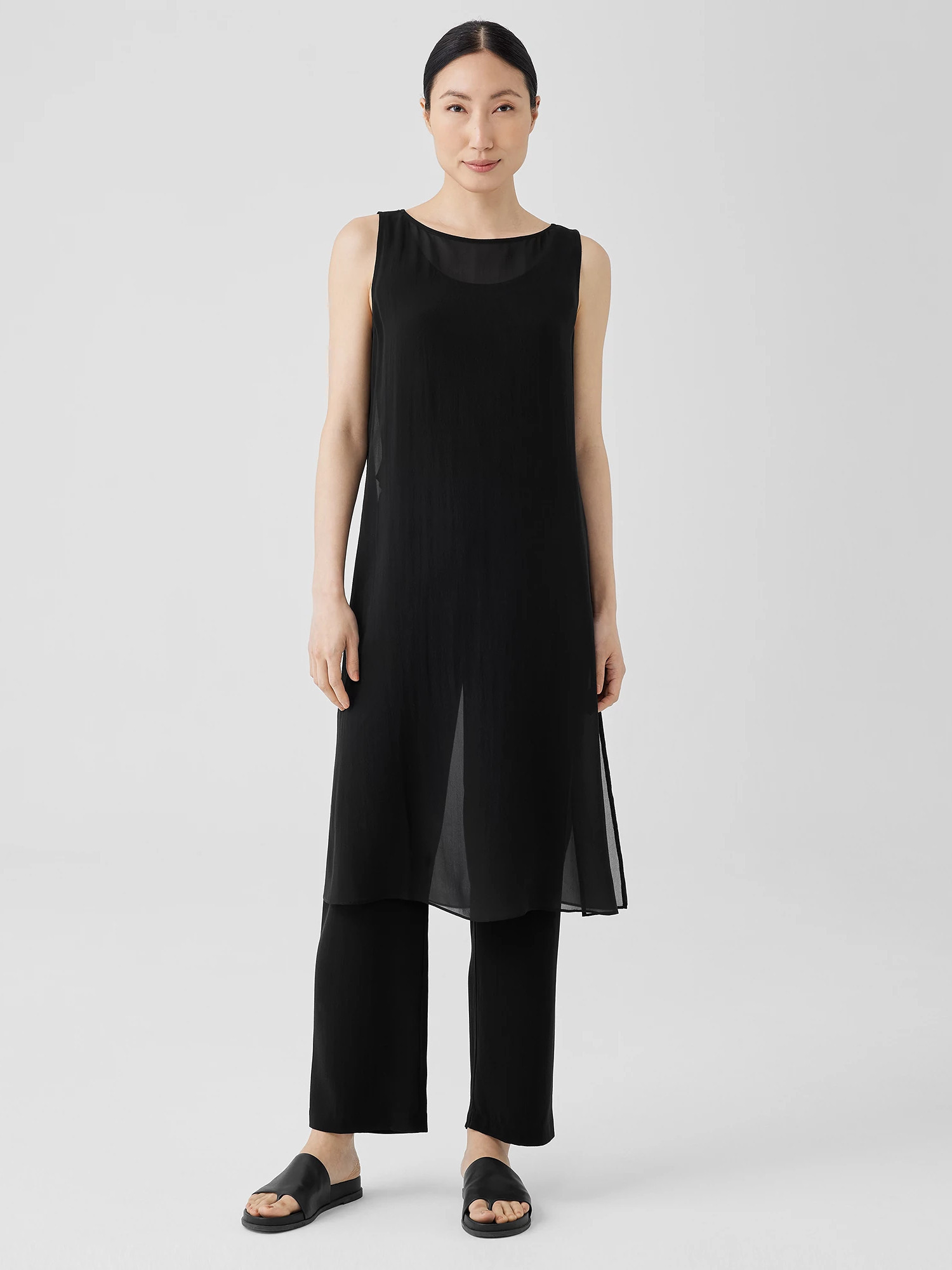 Sheer Silk Georgette Bateau Neck Top | Eileen Fisher