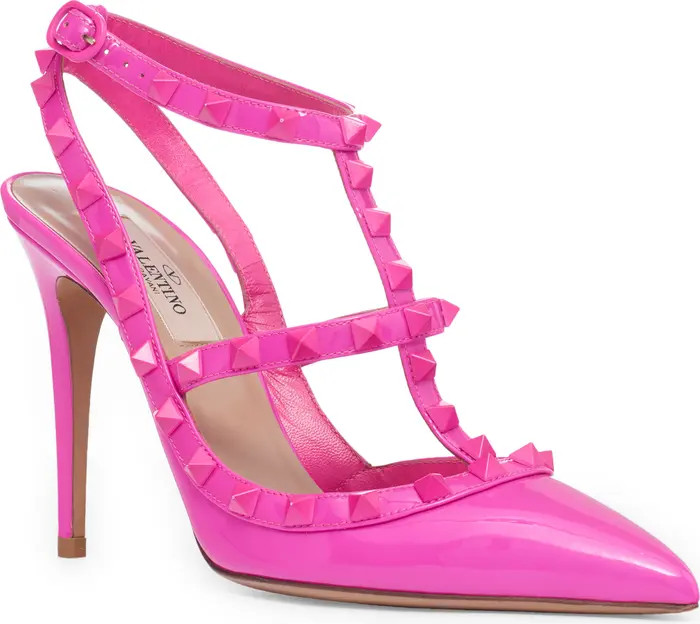 Rockstud Patent T-Strap Pointed Toe Pump (Women) | Nordstrom