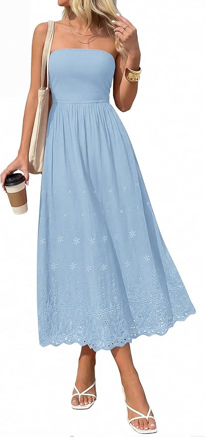 PRETTYGARDEN Womens Summer Dresses 2026 Sexy Sleeveless Tube Top Long Dress Eyelet Cotton Maxi Be... | Amazon (US)