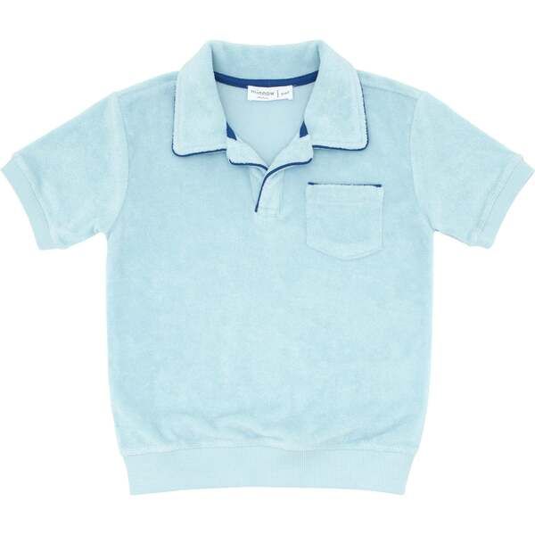 Pacific Blue French Terry Polo With Ribbed Hem | Maisonette