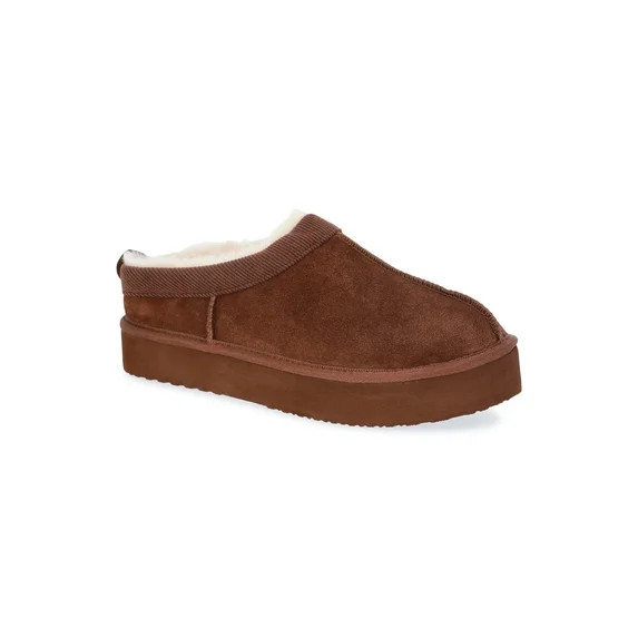 Joyspun Women's Ultra Short Faux Suede Platform Clog Slippers | Walmart (US)