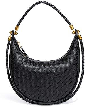 Leather Hobo Bag for Women, Woven Crescent Shoulder Handbag Half Moon Crossbody Purse Underarm To... | Amazon (US)