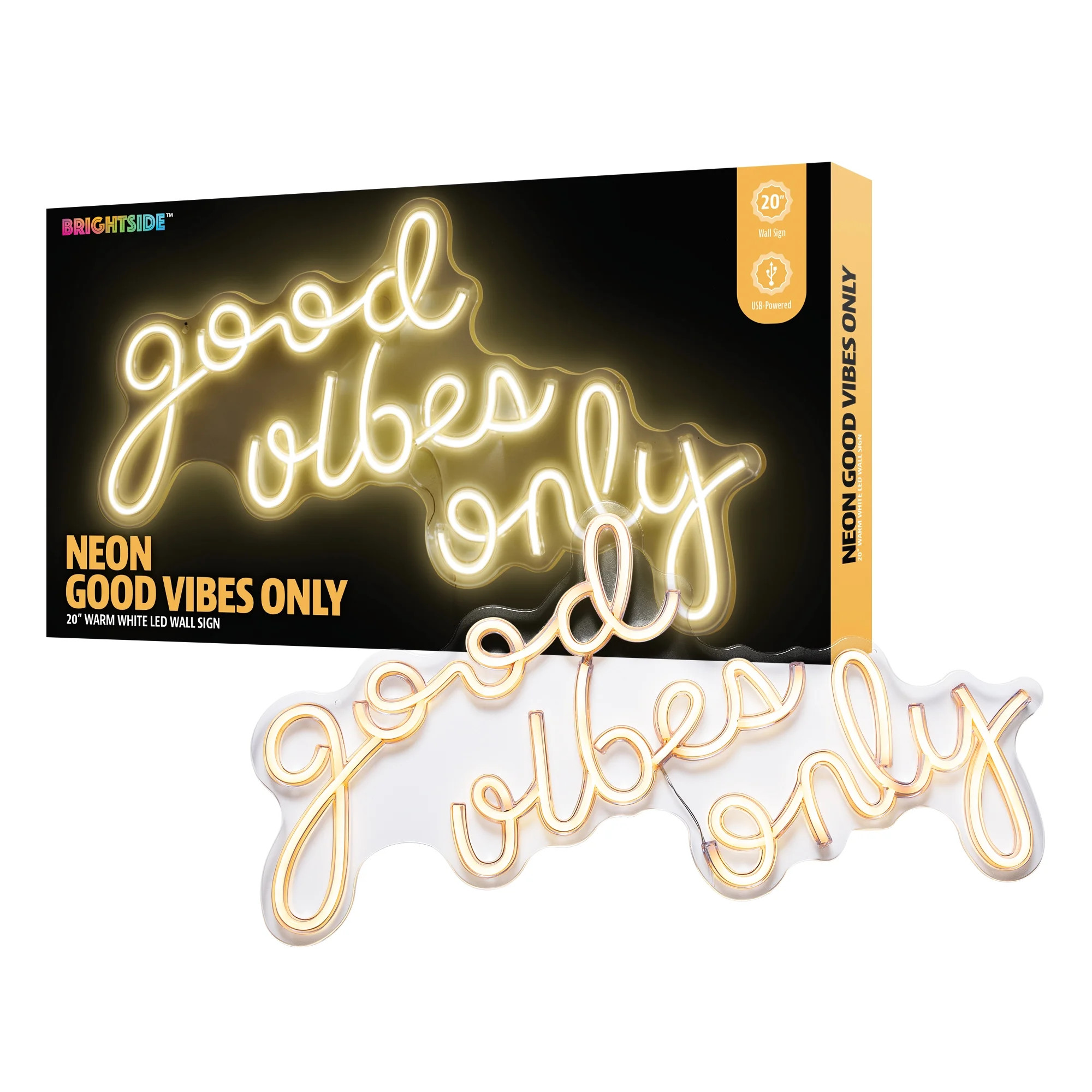 BrightSide Good Vibes Only 20" Neon LED Decorative Wall Sign, USB-Powered - Walmart.com | Walmart (US)