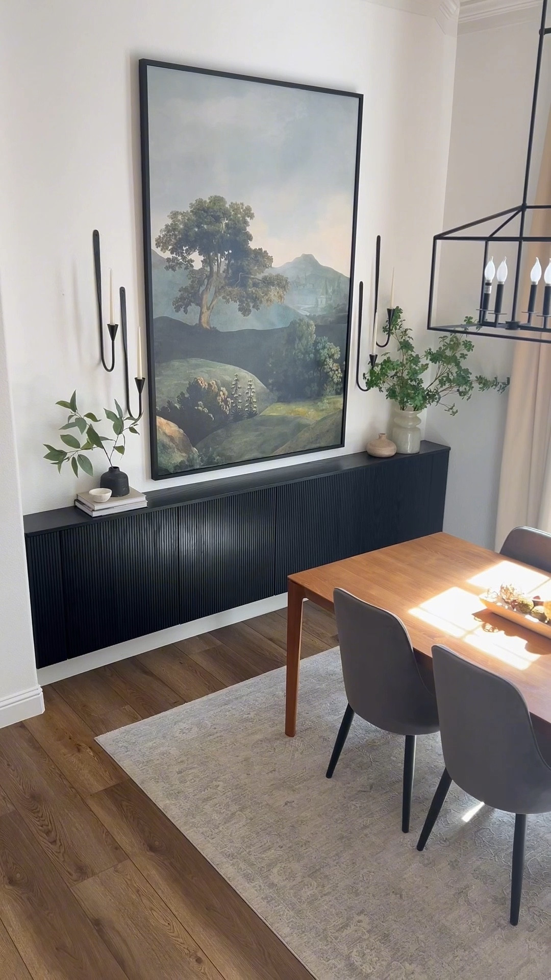 A while ago I completed this large piece of artwork, which is actually mounted and framed wallpaper. I created it for our entryway, but someone in my household who shall not be named didn’t love it there, so I moved it. Luckily we’ve got high ceilings in our dining room, because she’s a big girl. Ultimately it all worked out. What do you think?!

#LTKdayinmylife #LTKHome
