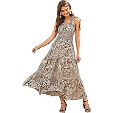 Floerns Women's Floral Print Tie Strap Square Neck Ruffle Boho Maxi Dress | Amazon (US)