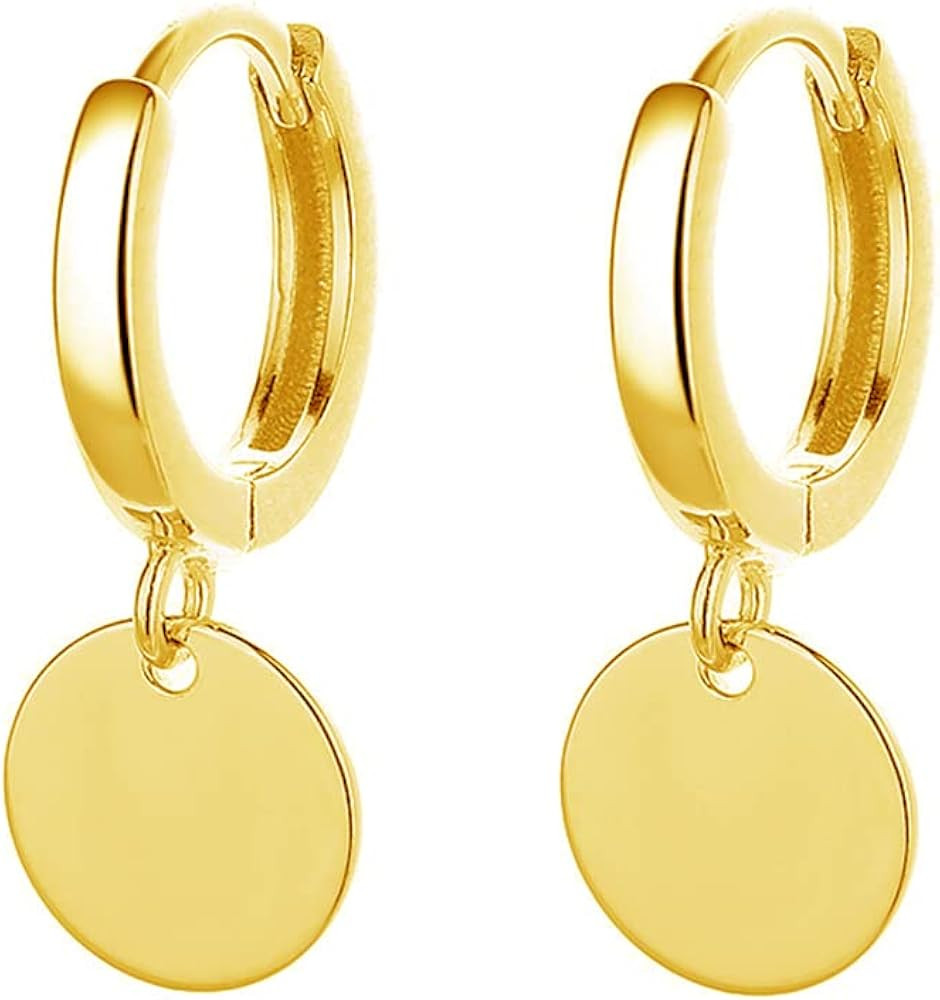Simple Coin Disc Dangle Hoop Earrings for Women Girls Round Circle Cartilage Earring Small Huggie... | Amazon (US)