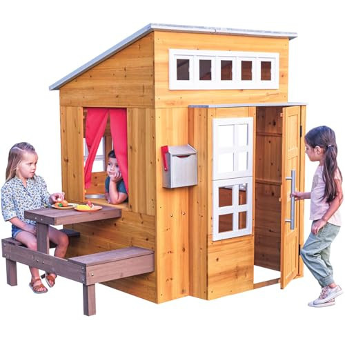 KidKraft Modern Outdoor Wooden Playhouse with Picnic Table, Mailbox and Outdoor Grill ,Gift for Ages 3+ | Amazon (US)