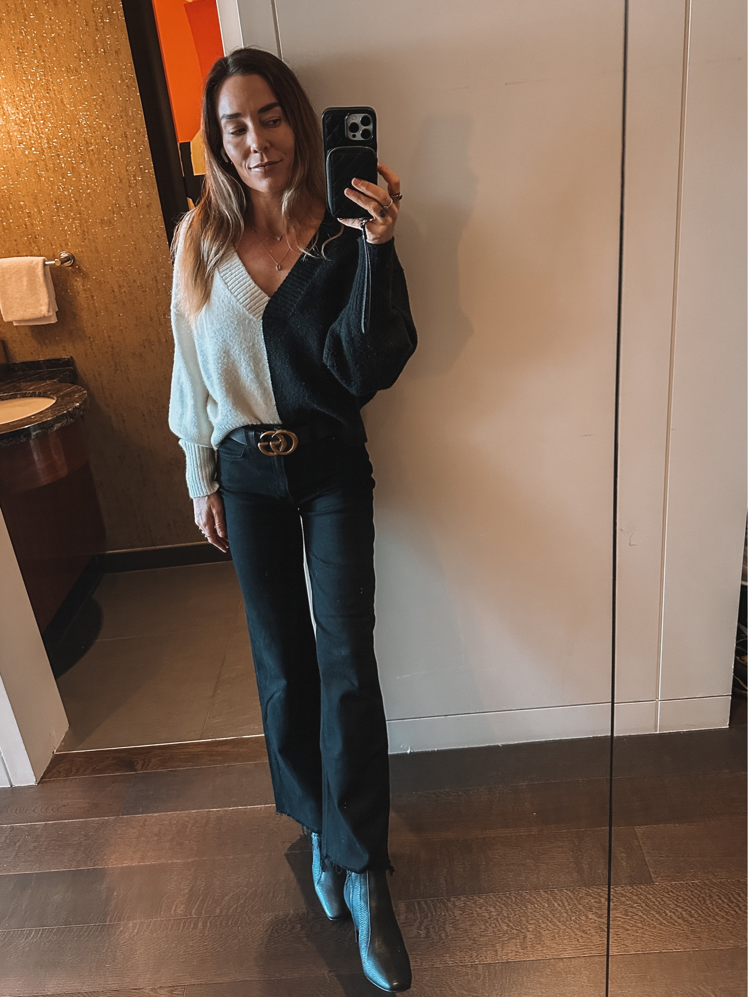 Obsessed with this funky Astr The Label sweater, because I feel like a walking yin yang.
Perfect comfy chic city attire for fall paired with reformation stretch flops pants and Veronica beard booties.
Look alikes for all tagged below 💜

#LTKstyletip #LTKSeasonal #LTKHoliday