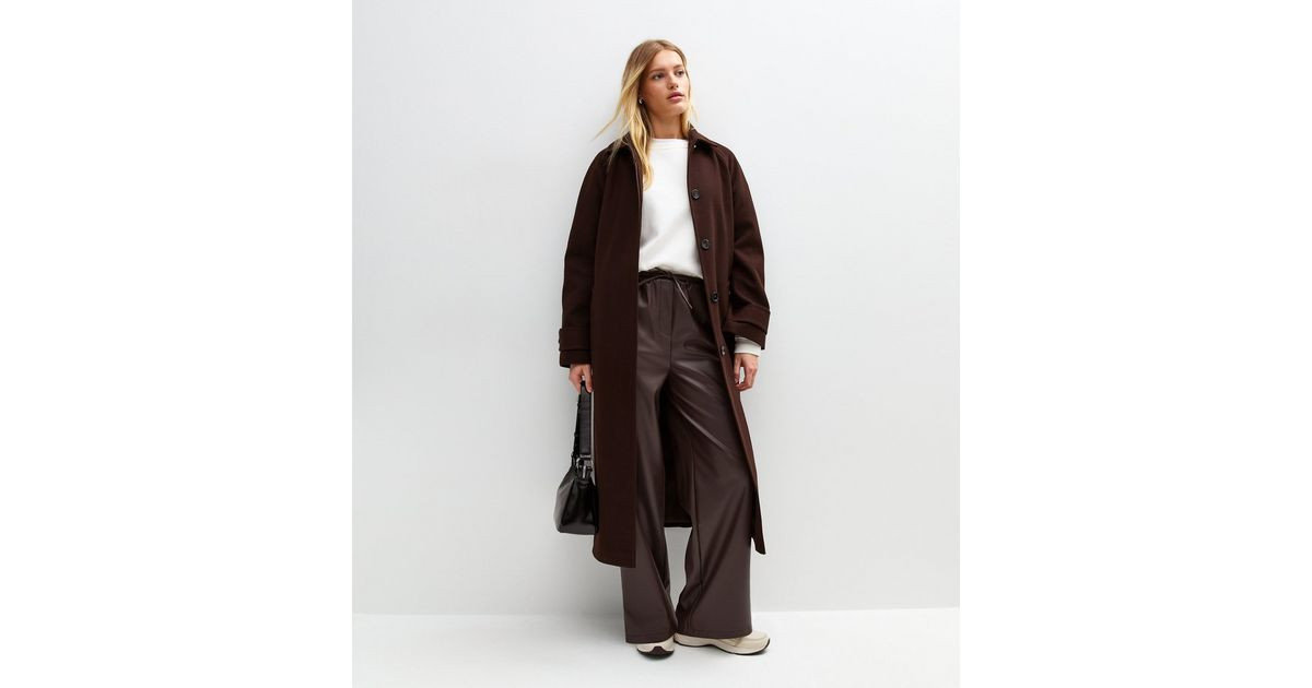Dark Brown Faux Leather Wide Leg Trousers
						
						Add to Saved Items
						Remove from Saved... | New Look (UK)
