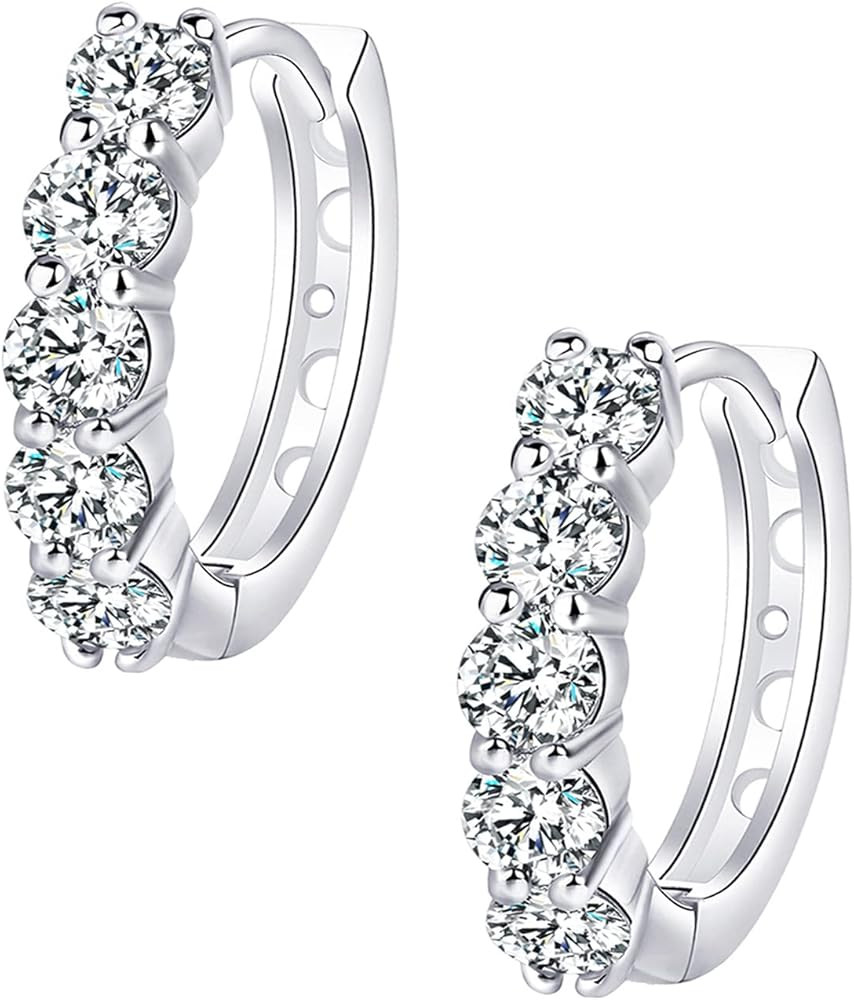 Moissanite Hoop Earrings, Huggie Hoops Sterling Silver Hoops Earrings for Women | Amazon (US)
