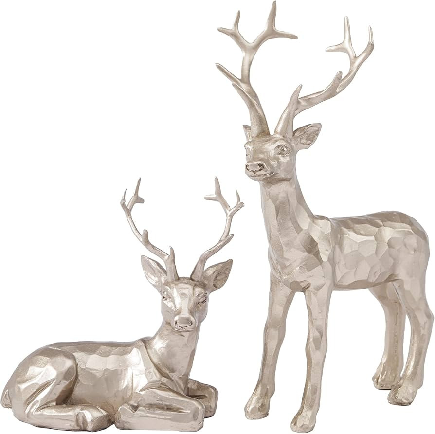 DN DECONATION 2PCS Reindeer Christmas Decoration – Xmas Champagne Gold Reindeer Resin Christmas... | Amazon (US)