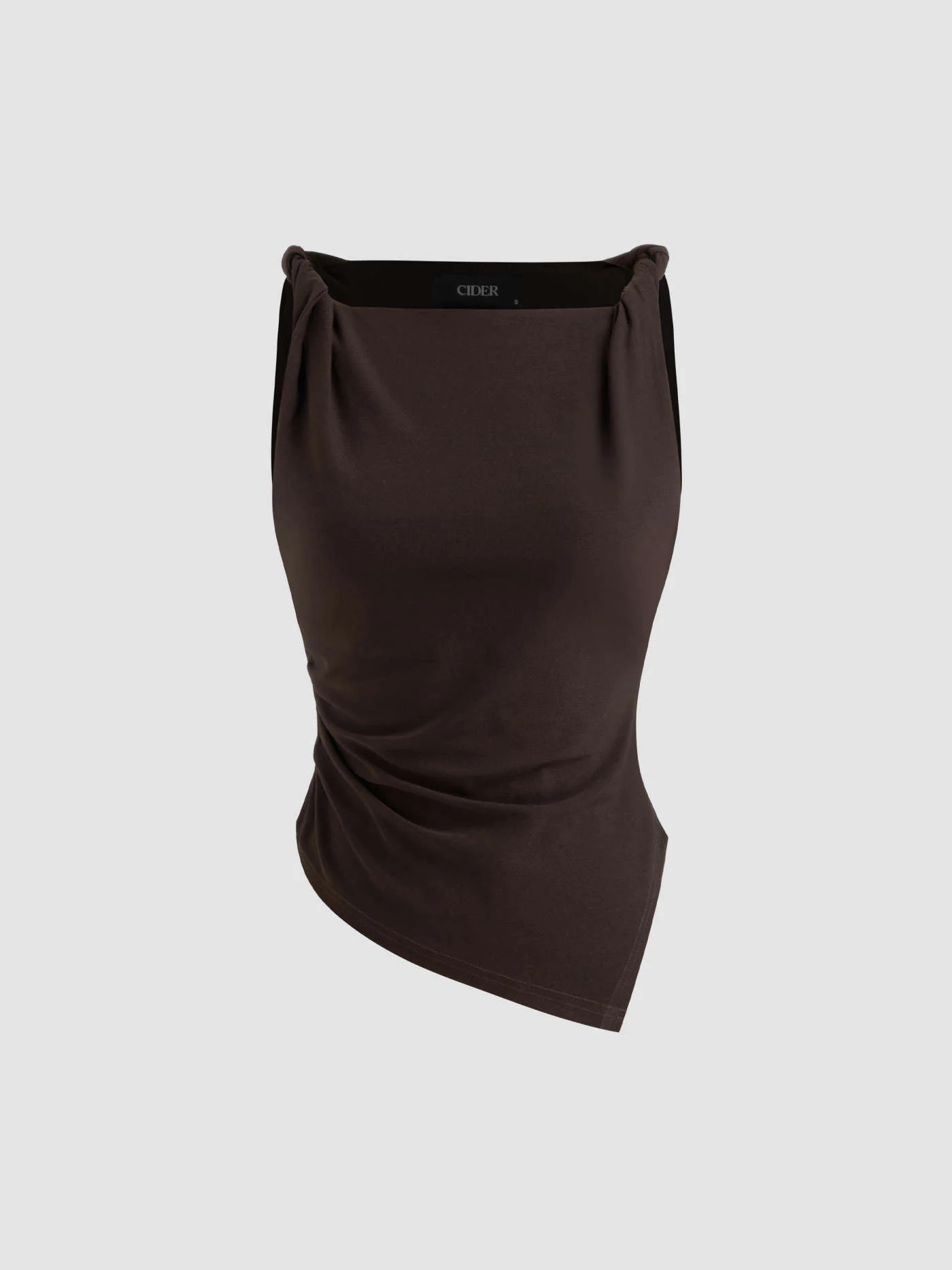 Boat Neck Asymmetrical Hem Ruched Tank Top | Cider