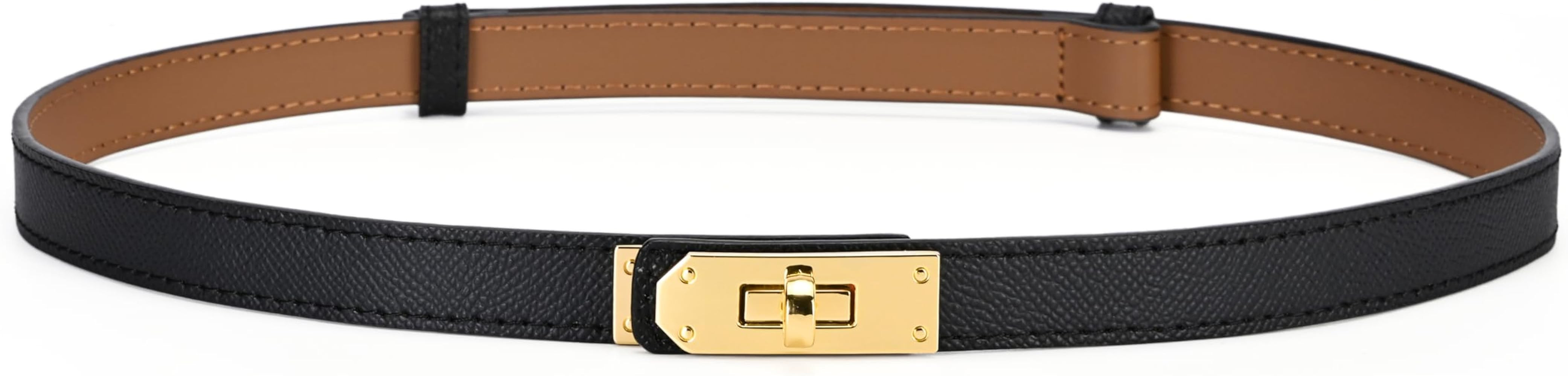 HATOFES Women Ladies Skinny Leather Belt Alloy Turn Lock Ladies Adjustable Slim Thin Waist Belt W... | Amazon (UK)