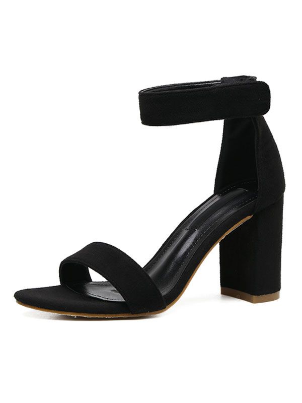 High Heel Sandals Suede Black Open Toe Ankle Strap Block Heel Sandals | Milanoo
