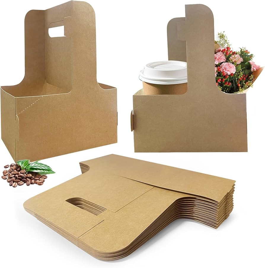 50 Pcs Coffee Drink Carrier with Handle(2 Cups or 4 Cups),Assemblable Drink Holder with Handle,Di... | Amazon (US)
