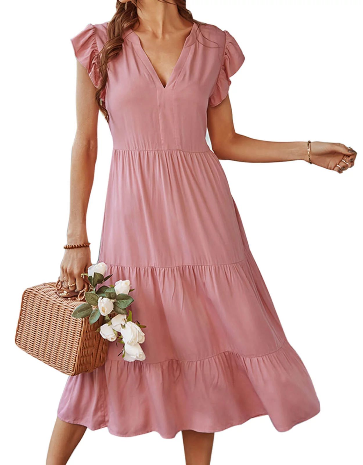 Summer Dresses for Women 2022 Solid Color Spring Dresses V-Neck Sexy Sundresses Shermie | Walmart (US)