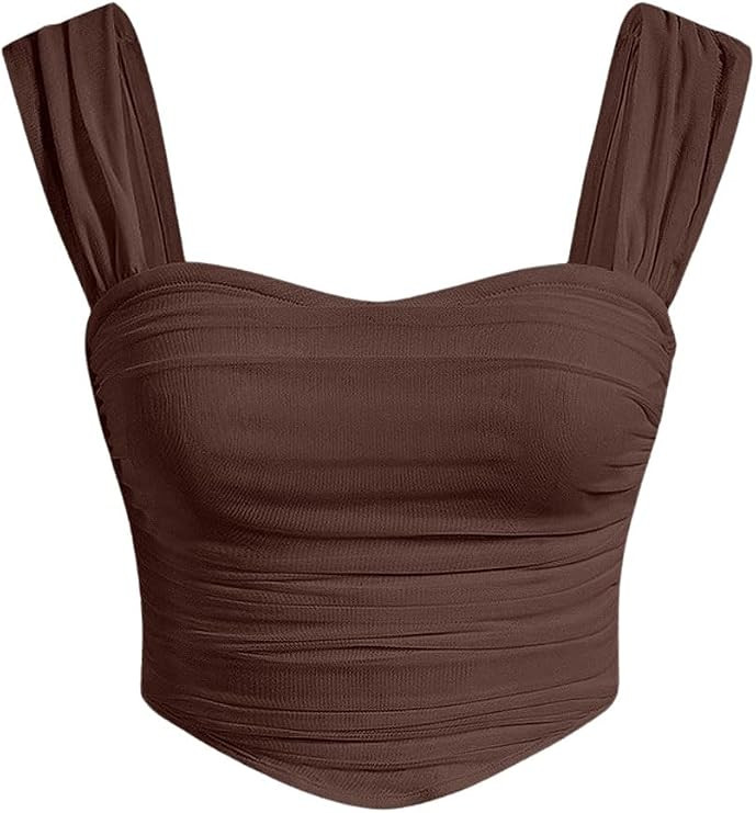 SOLY HUX Women's Sleeveless Sweetheart Neck Ruched Crop Tops Asymmetrical Hem Tank Top | Amazon (US)