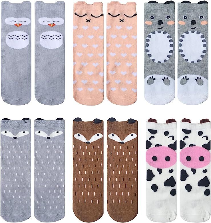 6 Pairs Unisex Baby Girls Socks Knee High Socks Animal Baby Stockings | Amazon (US)