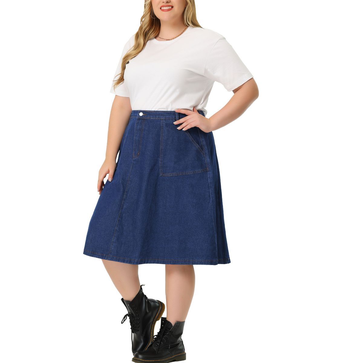 Agnes Orinda Women's Plus Size Button Down Casual A-Line Pockets Midi Jean Skirts | Target
