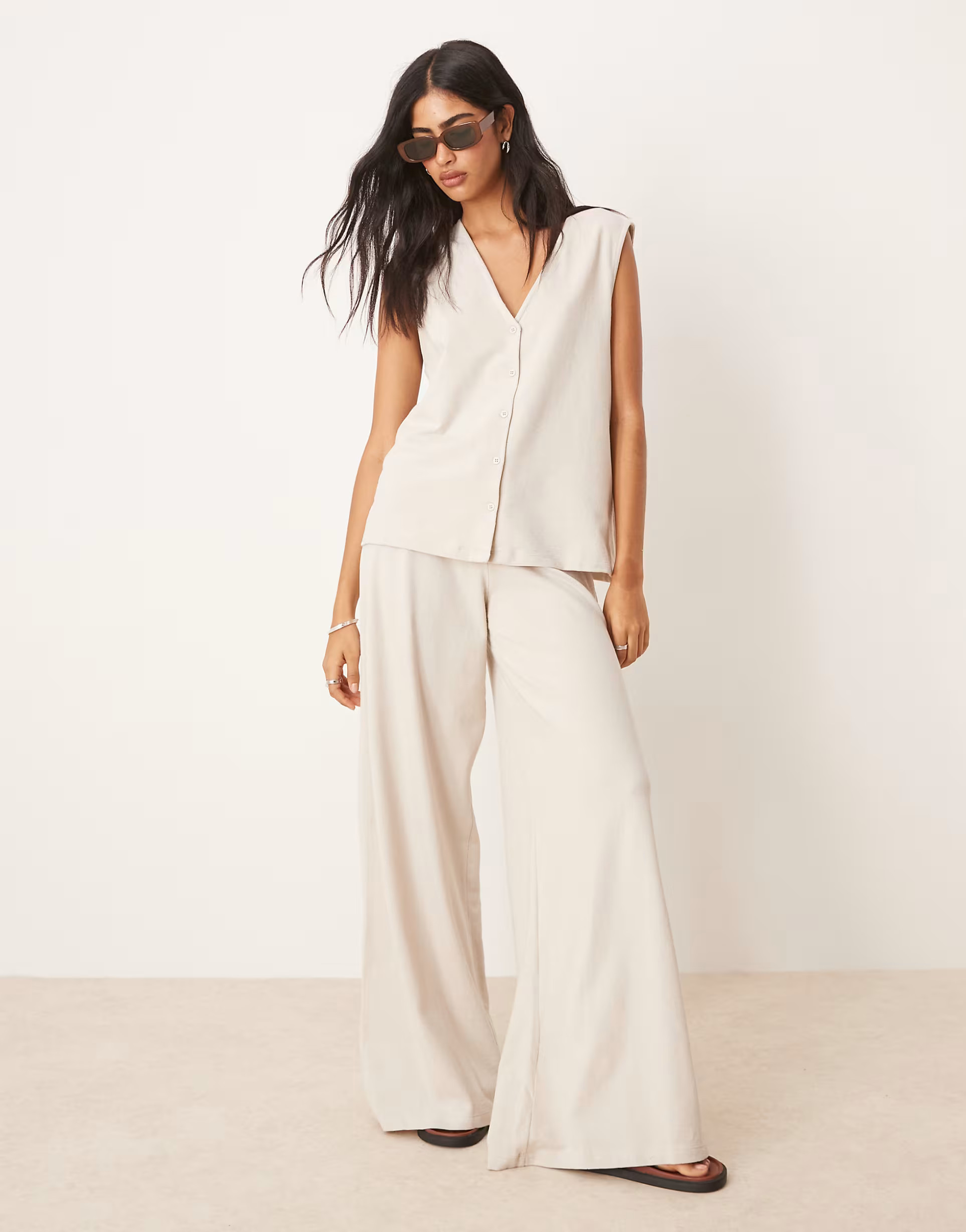 ASOS DESIGN textured knit wide leg co-ord trouser in stone | ASOS | ASOS (Global)