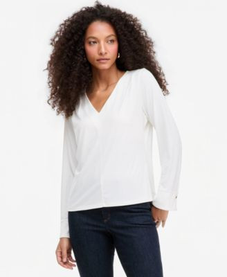 I.n.c. International Concepts Women's V-Neck Long-Sleeve Blouse, Macy's Exclusive - Magnolia Blossom | Macy's