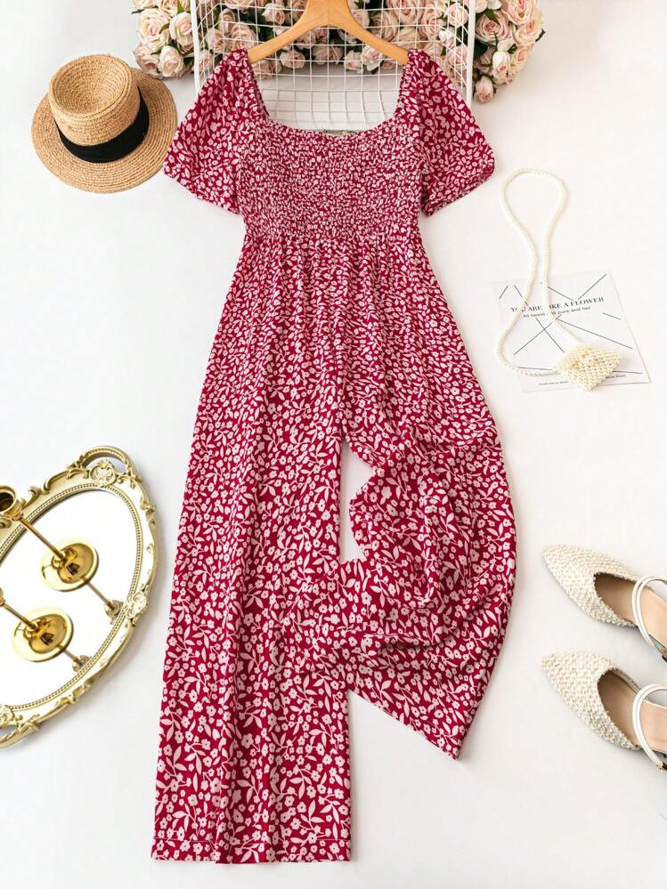 SHEIN LUNE Plus Size Floral Print Vacation Wrap Jumpsuit For New Year Clothes | SHEIN