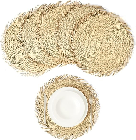 Artera Set of 6 Oversized Round Seagrass Placemat, 15" Round, Woven Table Mats, No-Slip Natural H... | Amazon (US)