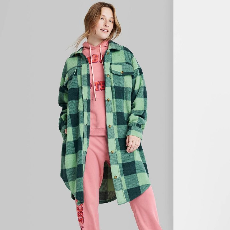 Women's Ascot + Hart Graphic Fleece Shacket - Green | Target