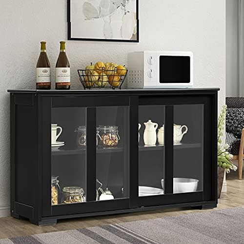FANTASK Kitchen Storage Cabinet Sideboard, Stackable Buffet w/Height-Adjustable Shelf & 2 Glass S... | Amazon (US)