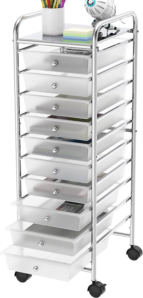 SimpleHouseware Utility Cart with 10 Drawers Rolling Storage Art Craft Organizer on Wheels, Metal | Amazon (US)