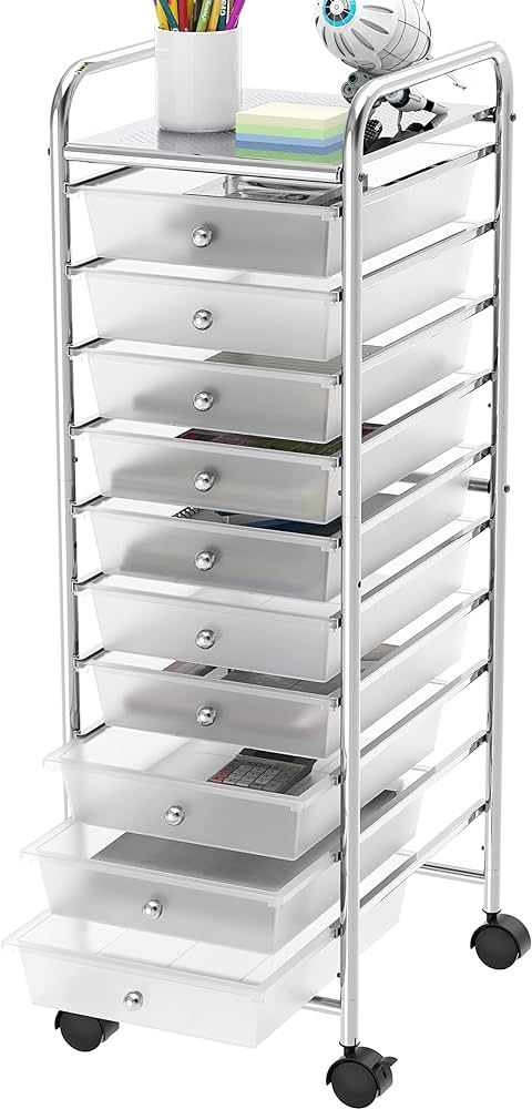 SimpleHouseware Utility Cart with 10 Drawers Rolling Storage Art Craft Organizer on Wheels, Metal | Amazon (US)