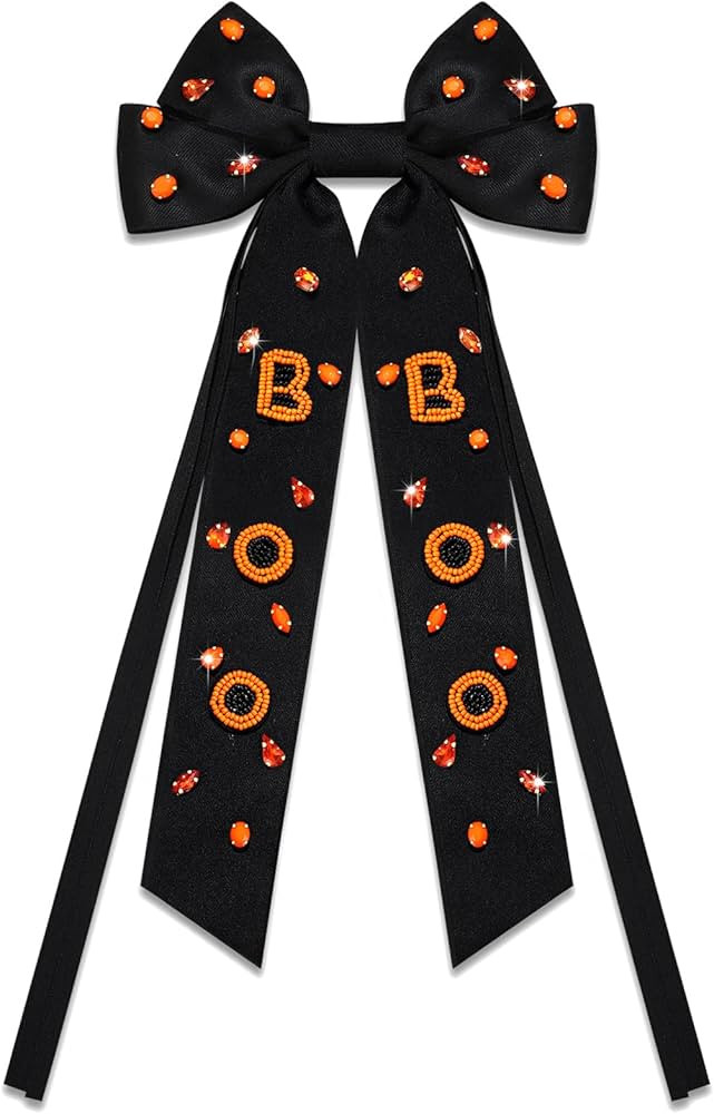 Halloween Hair Bows Boo Hair Bow Clips for Women Jeweled Halloween Cheer Bows Big Long Tail Ribbo... | Amazon (US)