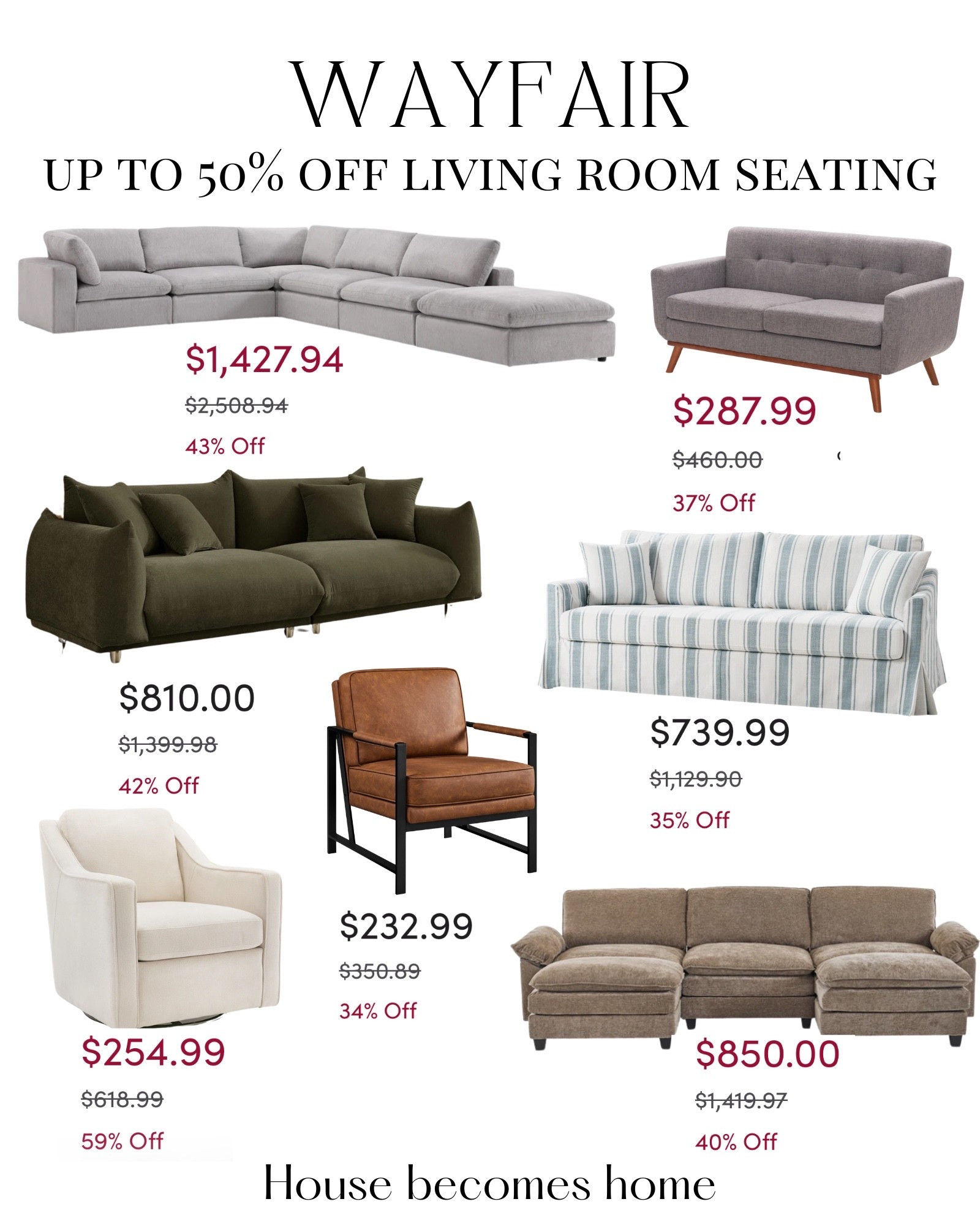 Wayfair deals! Up to 50% off living room seating! 

#LTKHome #LTKSeasonal #LTKSaleAlert