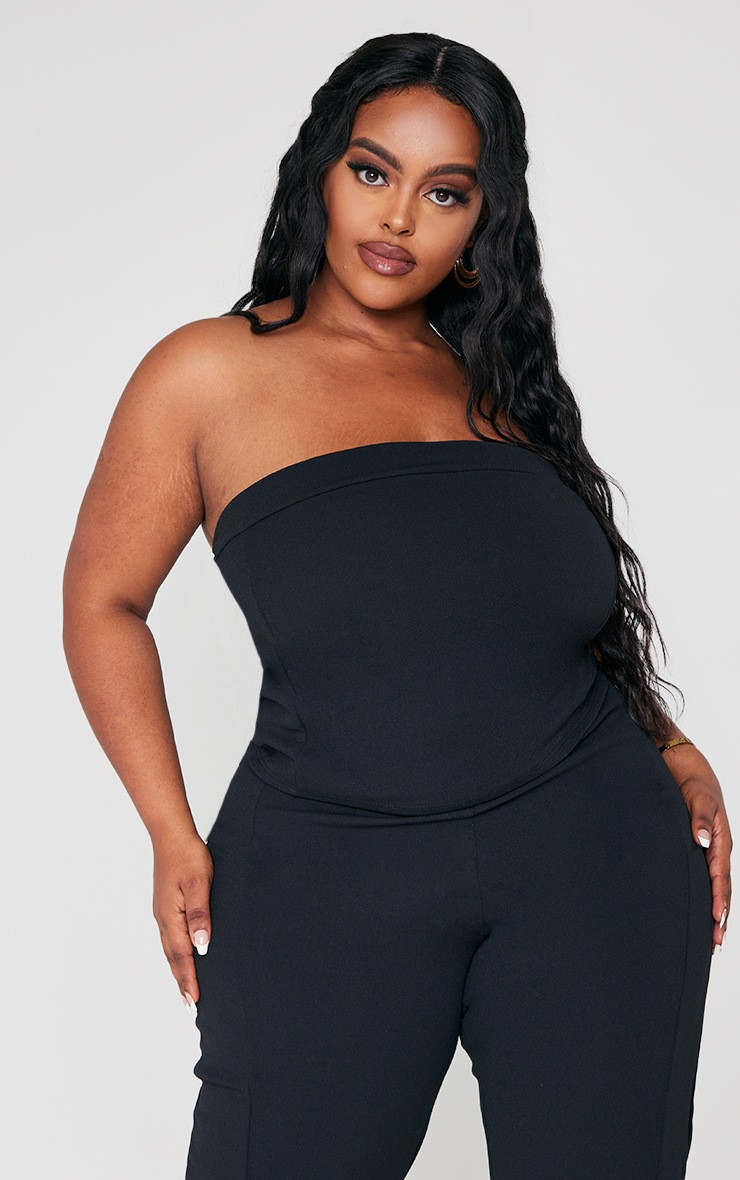 Plus Black Crepe Bandeau Top | PrettyLittleThing US