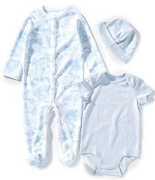 Ralph Lauren Baby Boys Toile Print Cotton Long Sleeve Coverall, Bodysuit, & Beanie 3-Piece Gift B... | Dillard's
