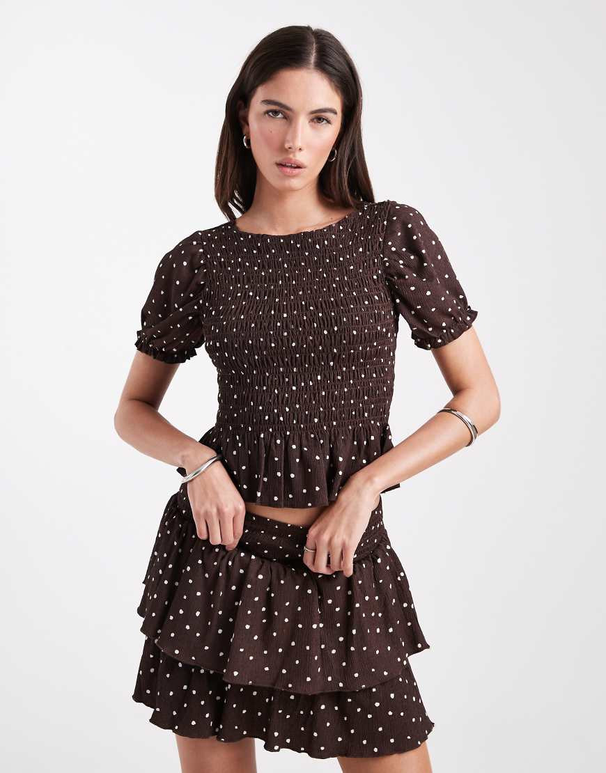 ONLY polka dotted smock top in brown - part of a set | ASOS (Global)