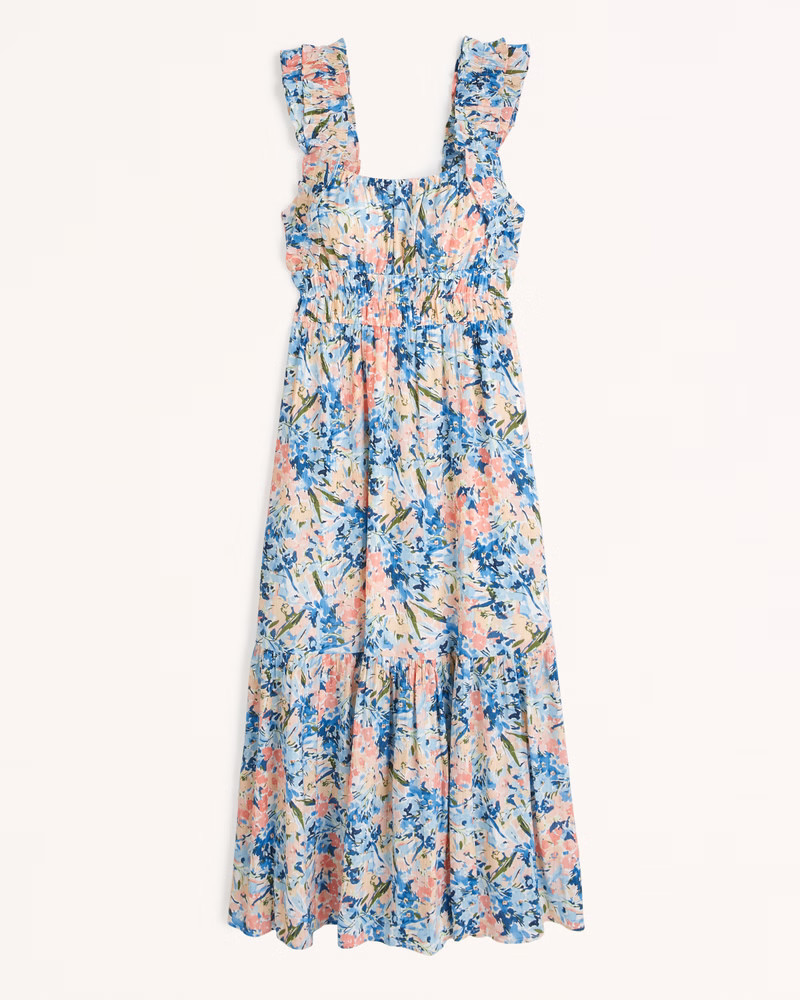 Ruffle Strap Textured Maxi Dress | Abercrombie & Fitch (US)